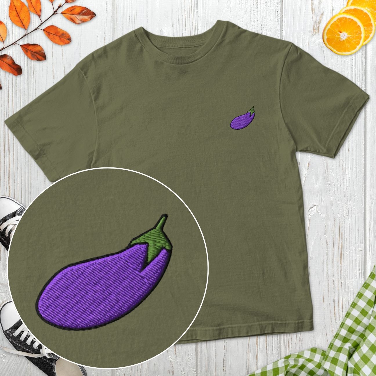 Eggplant Embroidered T-Shirt