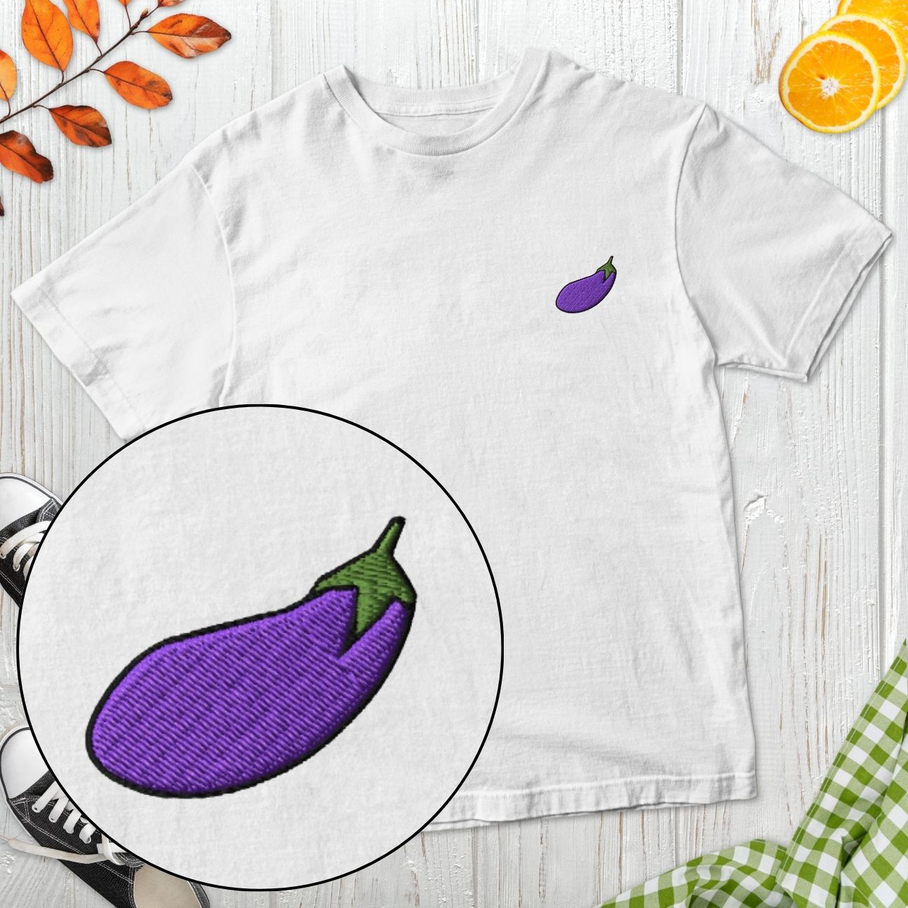 Eggplant Embroidered T-Shirt