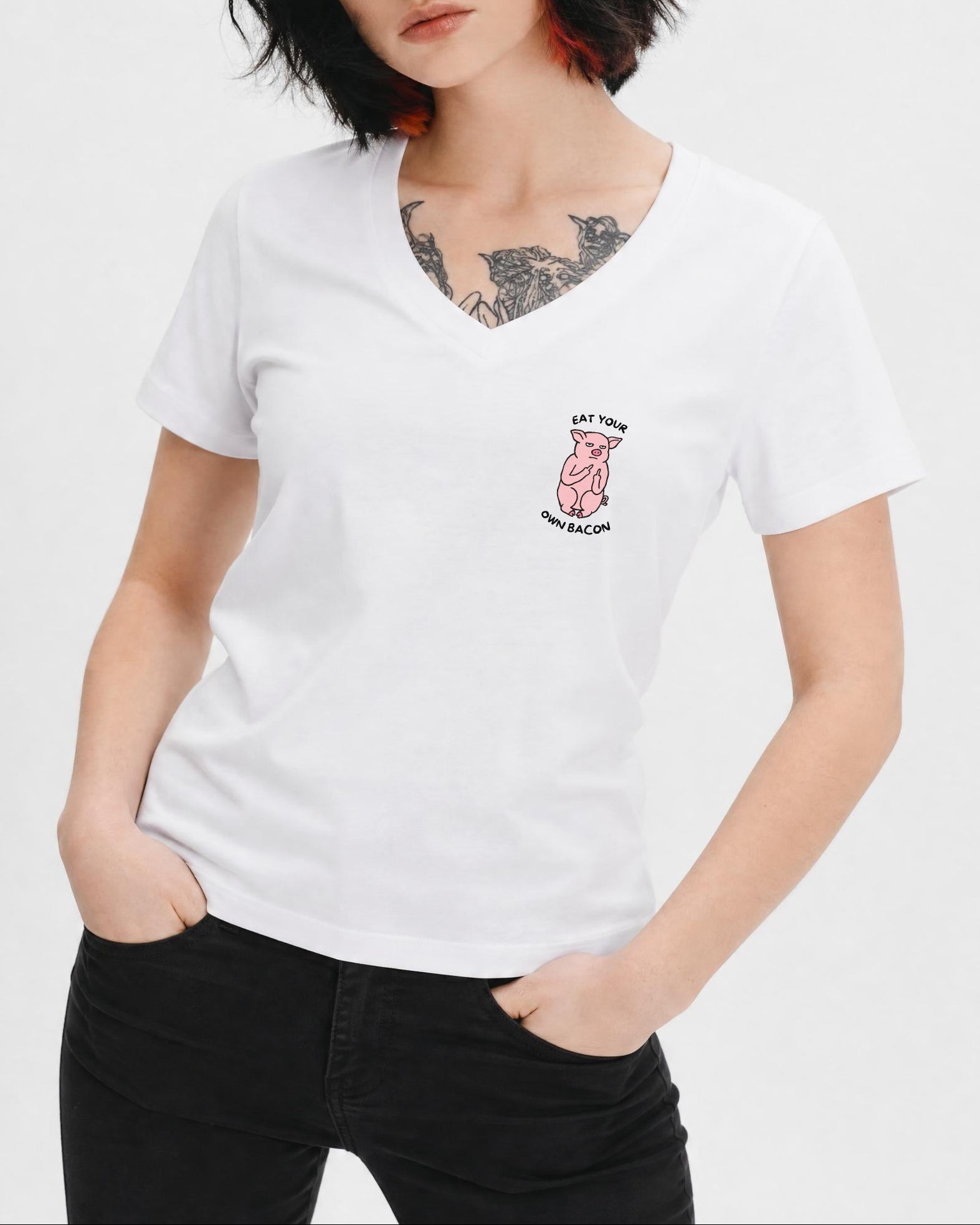Eat Your Own Bacon Women's V Neck T-Shirt