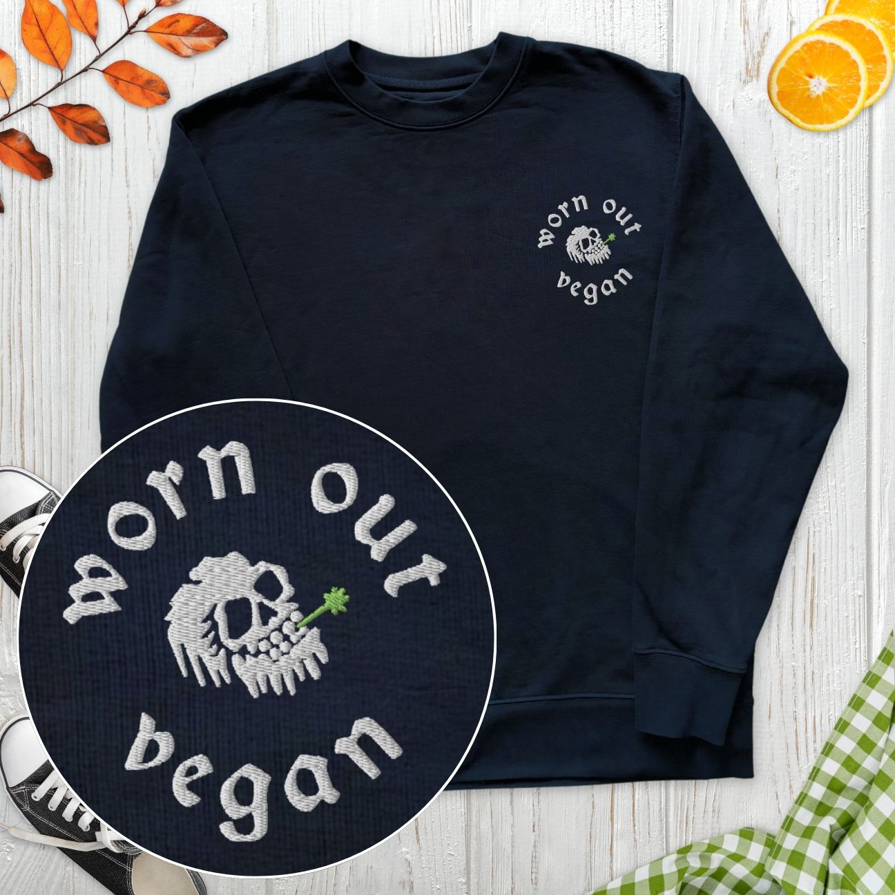 Worn Out Vegan Embroidered Sweatshirt