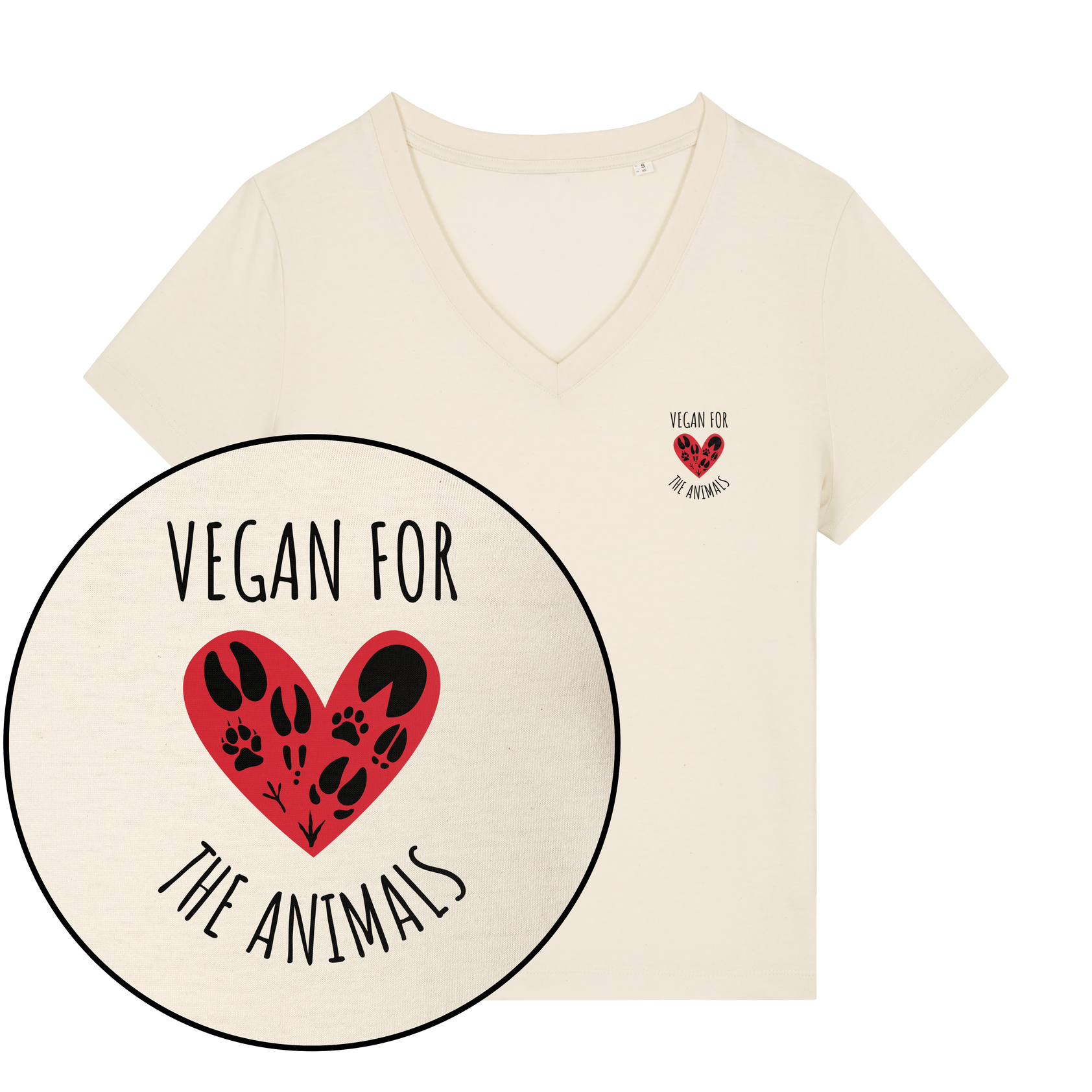 Vegan For The Animals Heart Women's V Neck T-Shirt