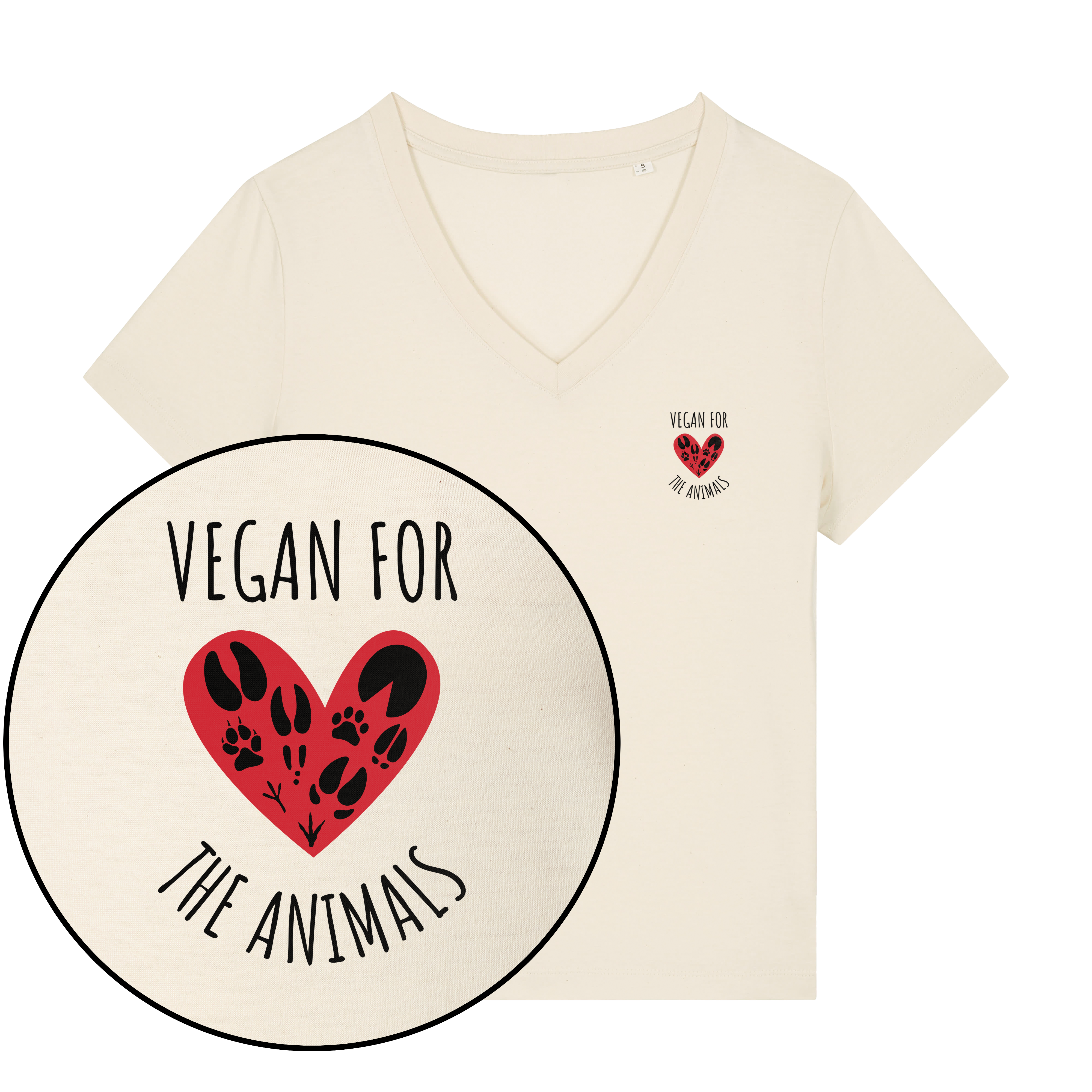 Vegan For The Animals Heart Women's V Neck T-Shirt