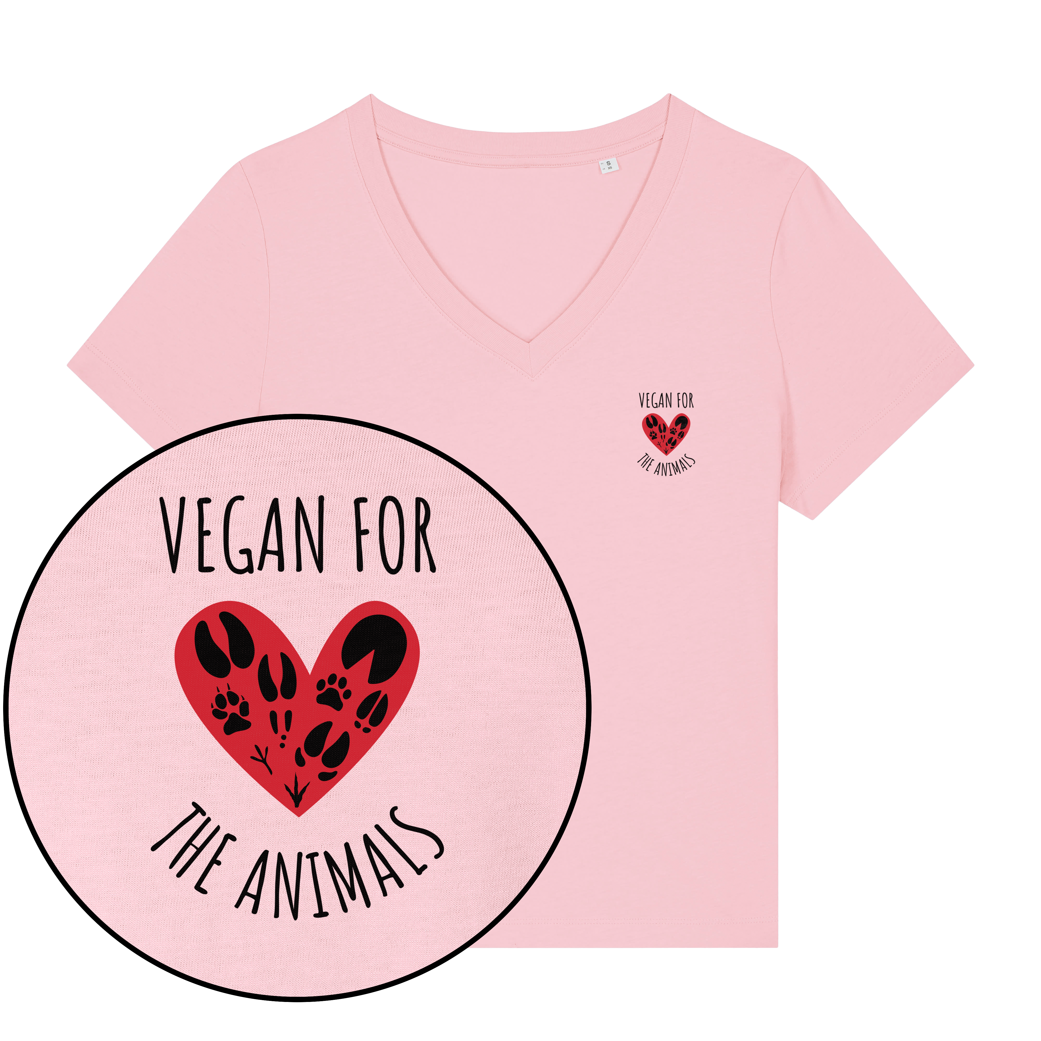 Vegan For The Animals Heart Women's V Neck T-Shirt