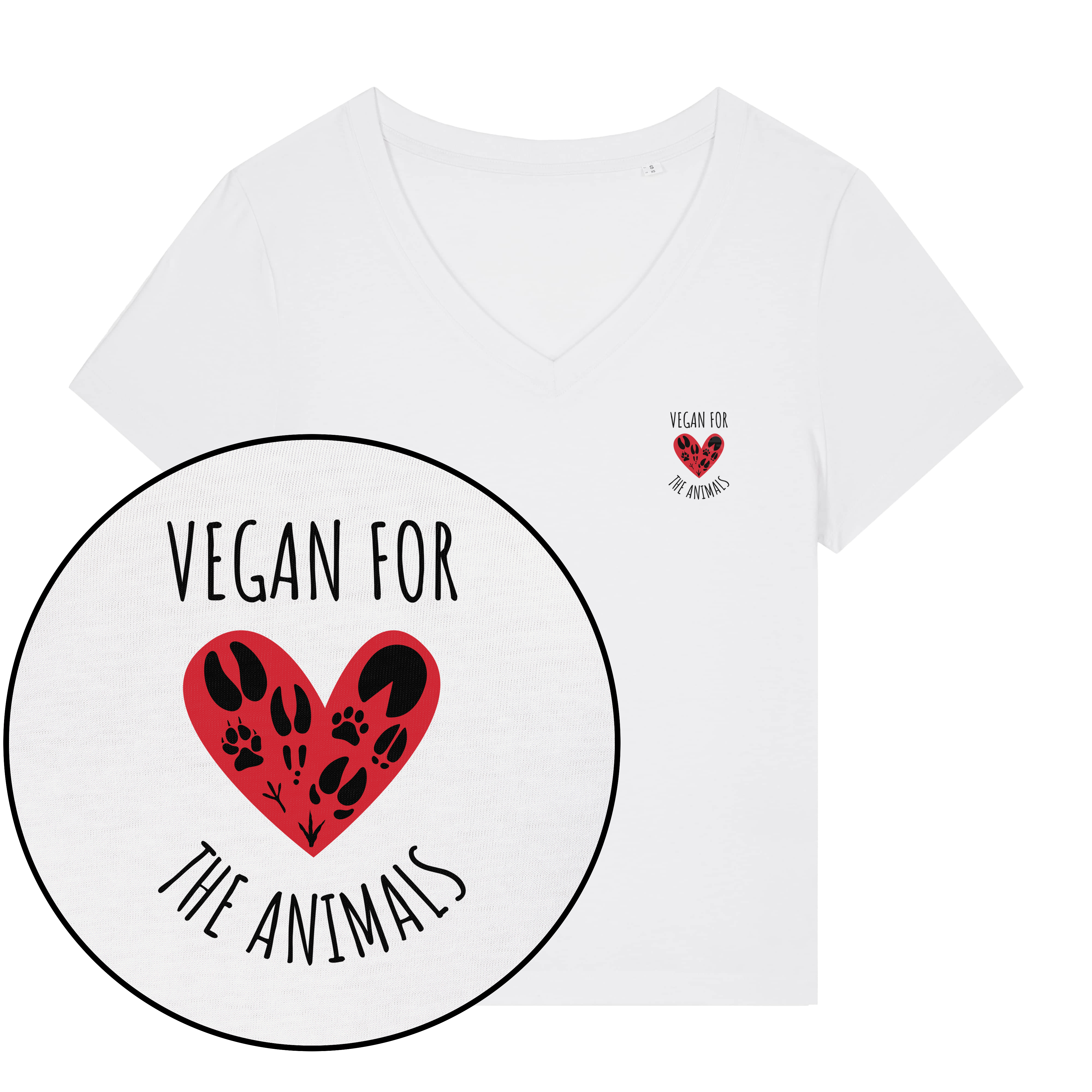 Vegan For The Animals Heart Women's V Neck T-Shirt
