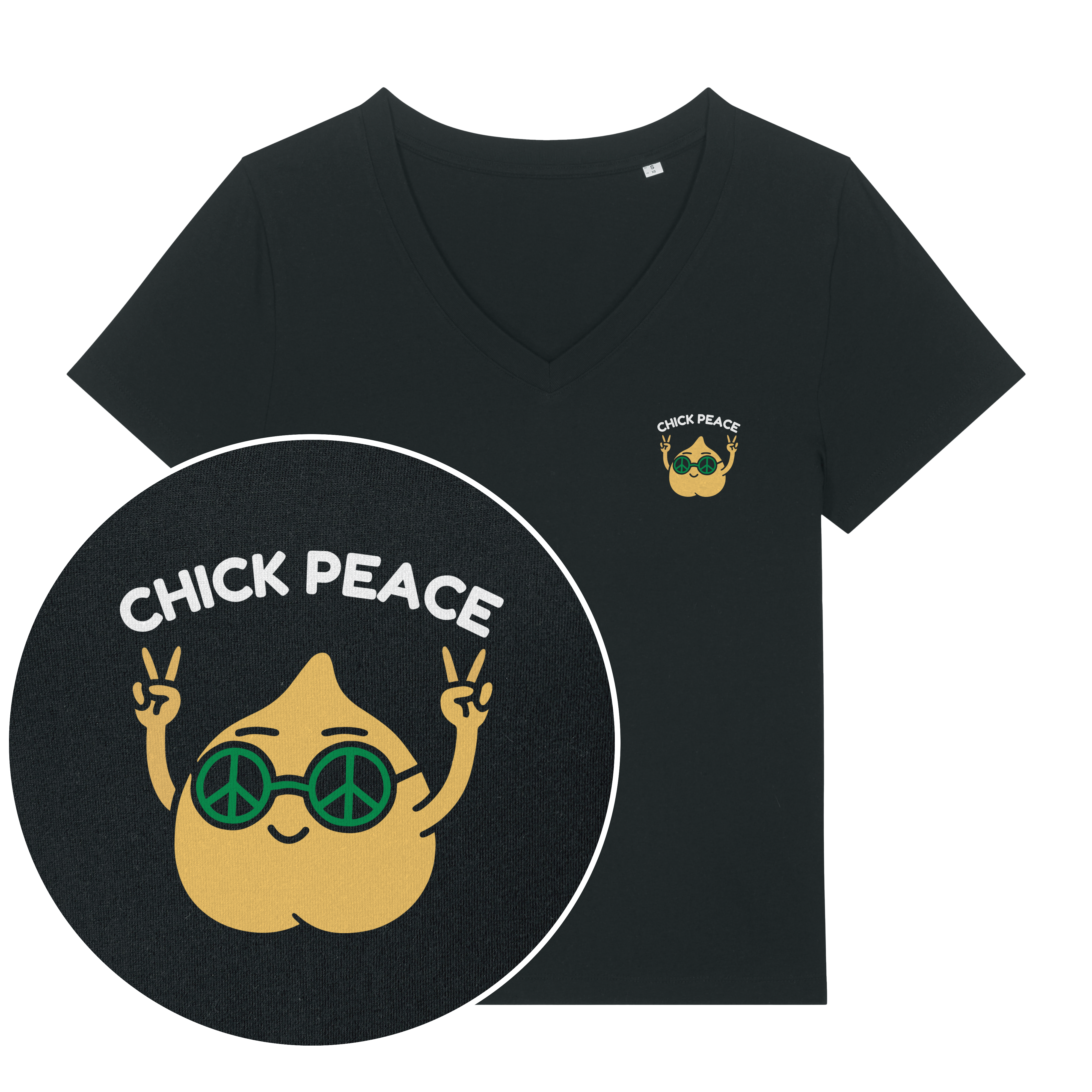 Chick Peace Women's V Neck T-Shirt