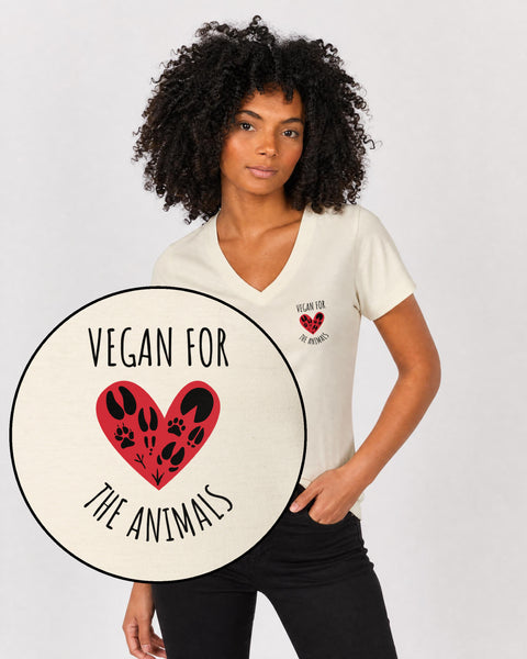 Vegan For The Animals Heart Women's V Neck T-Shirt